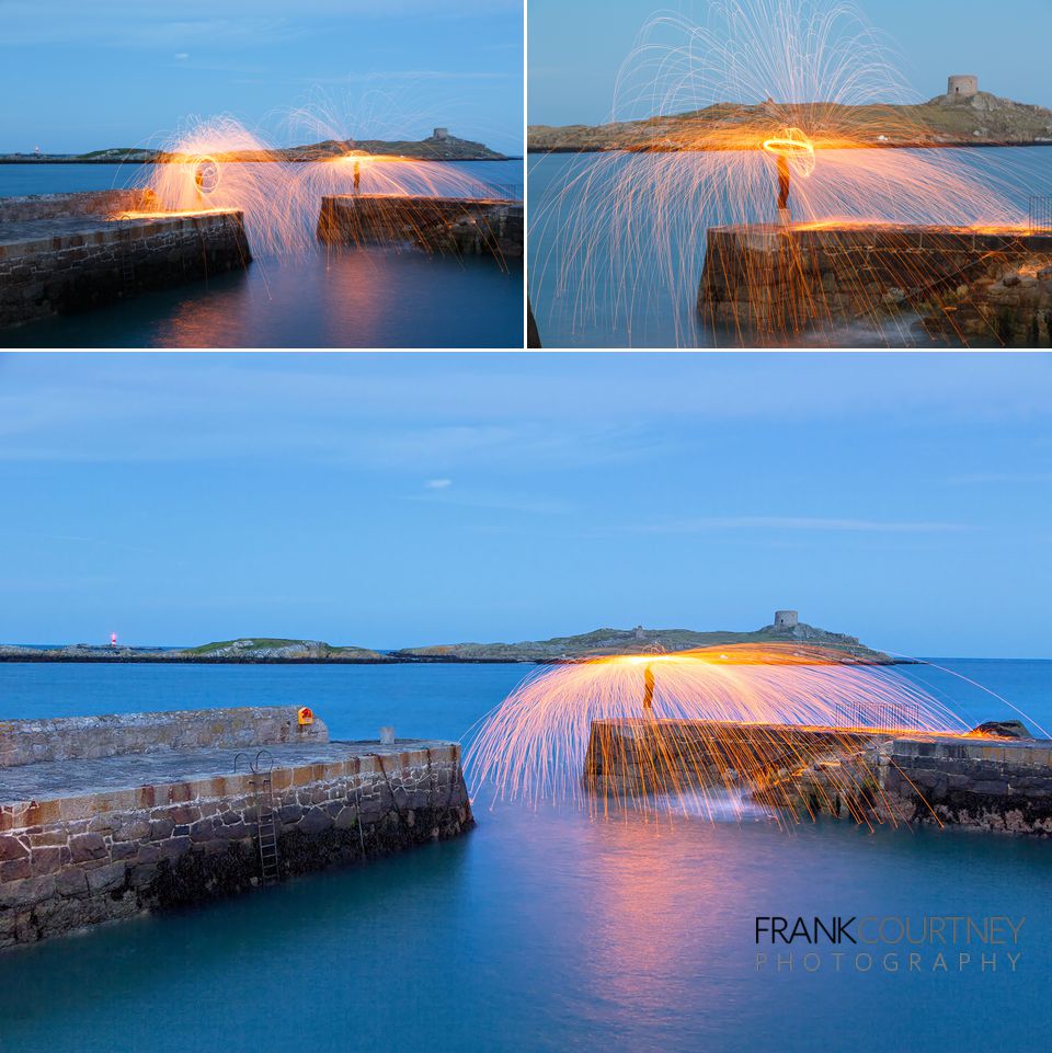 Long exposure of Coliemore Harbour and Dalkey Island - with steel wool spinning
