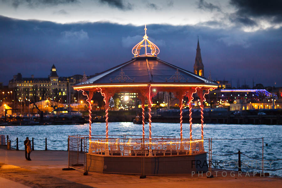 Xmas lights on the bandstand - the Royal Marine Hotel (Dun Laoghaire) is on the LHS int he distance 