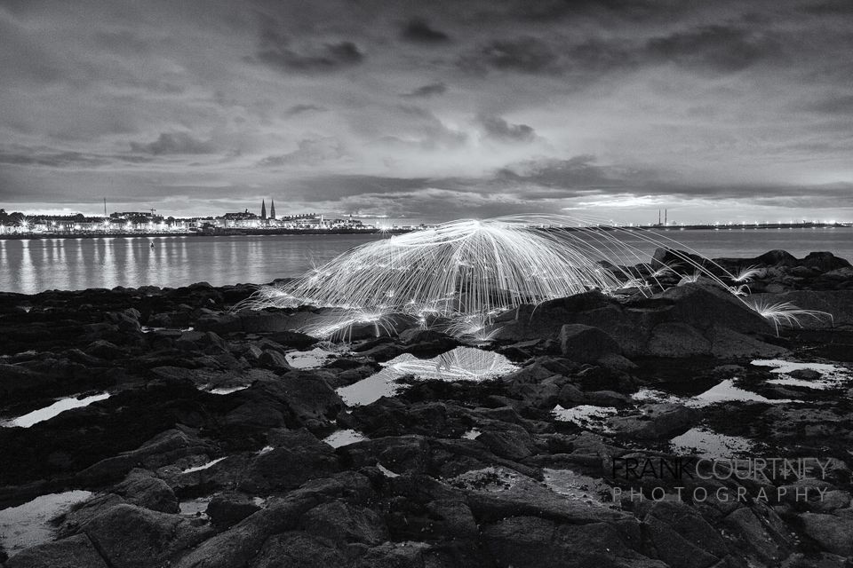 Long exposure twilight photo from Sandycove - with Steel Wool spinning
