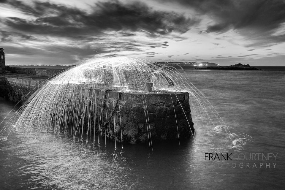 Coliemore Harbour, twilight photo with added Steel Wool spinning