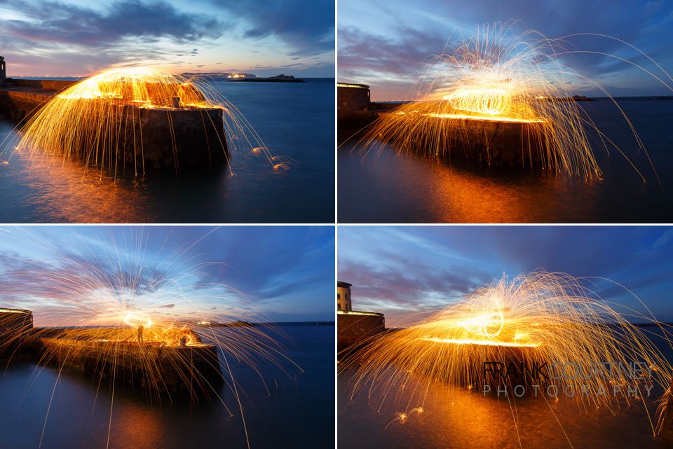 Coliemore Harbour, Dun Laoghaire - long exposure, steel wool spinning